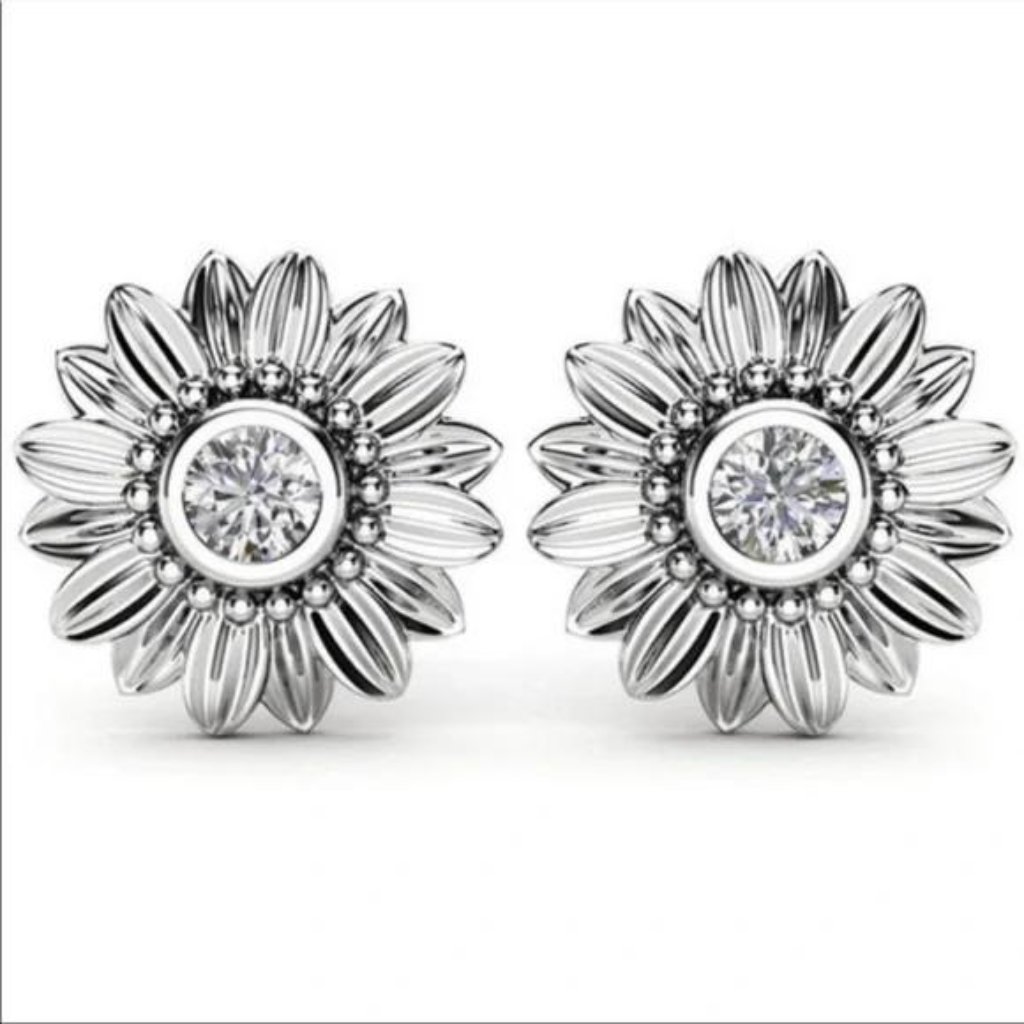 925 Sterling Silver Sunflower Stud Earrings, Nice Earrings, Cute Earrings